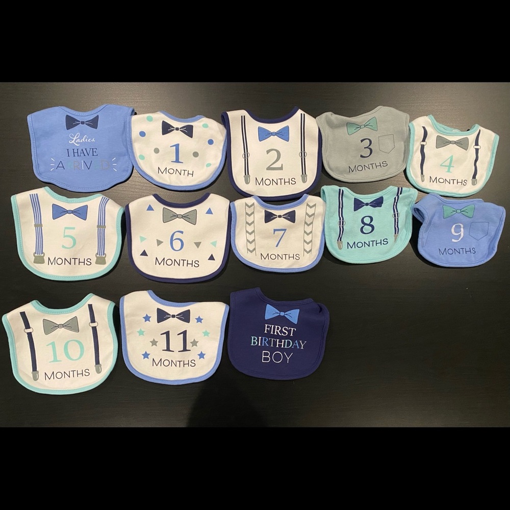New milestone baby boy bibs!